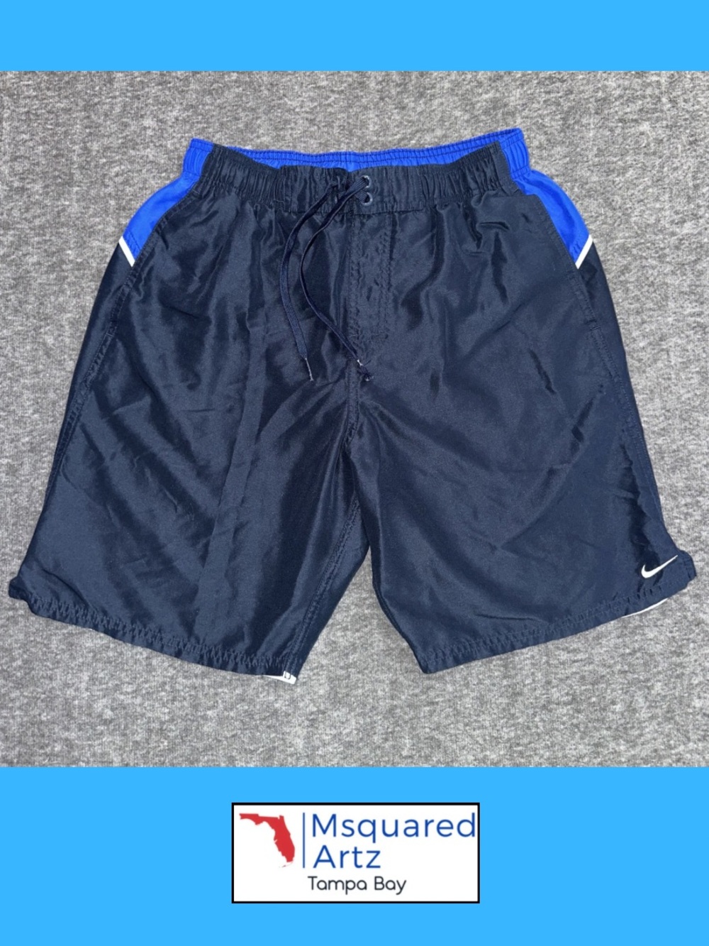 Nike Men's Navy Blue Swim Trunks Board Shorts Size Medium Drawstring Lined